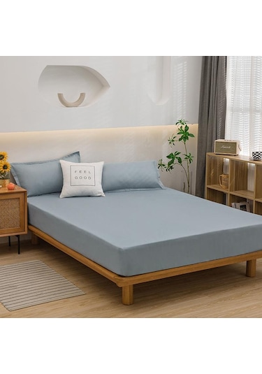 Açık Mavi Yatak Örtüsü Gömme Çarşaf Düz Renk Kaymaz Ayarlanabilir Yatak Örtüsü Yastık Kılıfı Olmadan 120x200cm Açık Mavi