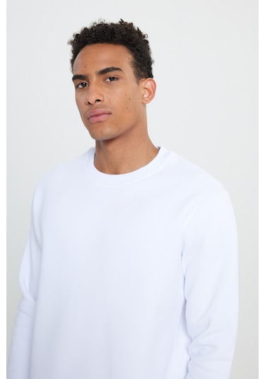 AC&Co / Altınyıldız Classics Erkek Beyaz Standart Fit Normal Kesim İçi Polarlı Bisiklet Yaka Sweatshirt Beyaz