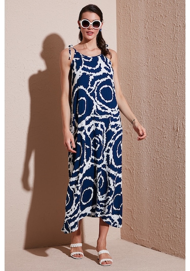 Lela Regular Fit Ip Askılı Uzun Bayan Elbise 5865732 Lacivert