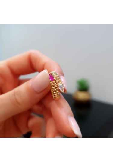 Engingold 14 Ayar Altın Damla Taşlı Yüzük Ay11653