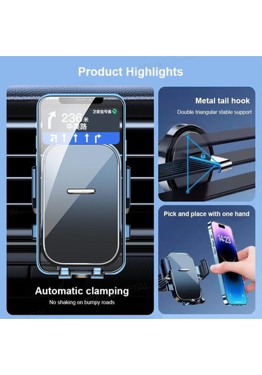 Seametal Yerçekimi Ayarlanabilir 360 Derece Döndürme Havalandırma Klipsi Araba Telefon Tutucu Montajı Siyah