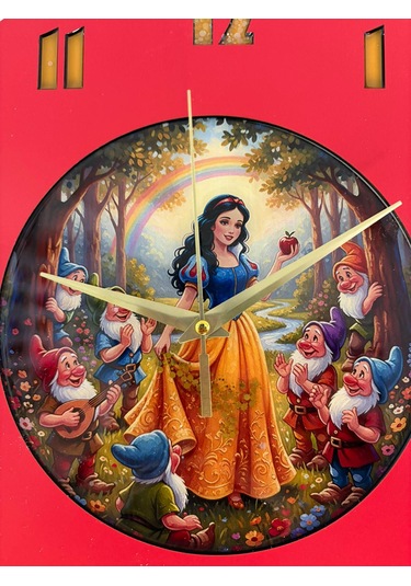 Kişiye Özel İsimli Çocuk Odası Duvar Saati Epoksi Dolgulu 35 Cm Masallar Serisi Kırmızı - Turuncu