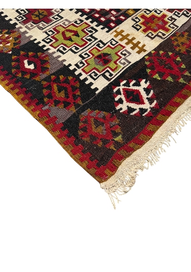 El Dokuma Antika Gömürgen Kilimi 112x150 Kök Boya %100 Yün Kilim