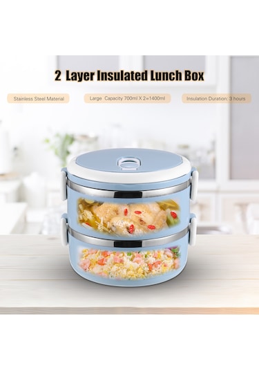 Skycity 1.4l Yeşil İki Katlı Taşınabilir Termoslu Yemek Kutusu - Gıda Grubu Paslanmaz Çelik İç Fişekli Yeşil