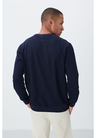 Tommy Life İndigo Pamuk Yumuşak Dokulu Standart Fit Basic Erkek Sweatshirt - 88363 Indıgo