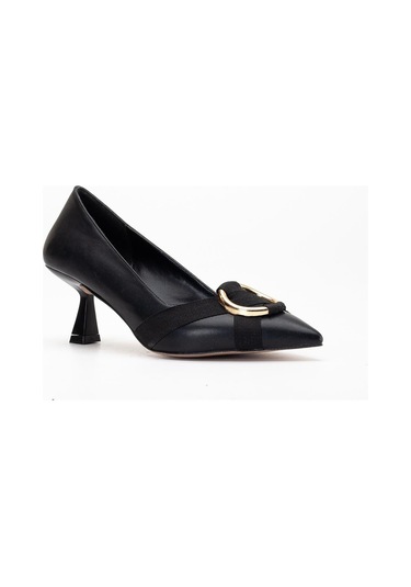 Kadın Topuklu Ayakkabı Siyah Halka Tokalı Kadeh Topuklu-3584 Siyah