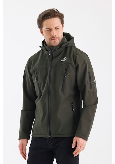 Çıkartılabilen Fermuarlı Kapüşon Cepli İçi Polarlı Su Geçirmez Softshell Erkek Mont Haki Haki