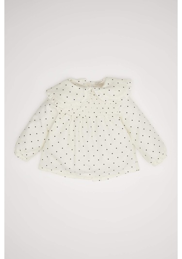 DeFacto Kız Bebek Büyük Yaka Puantiye Twill Uzun Kollu Gömlek D3046A524WNER99 Ekru