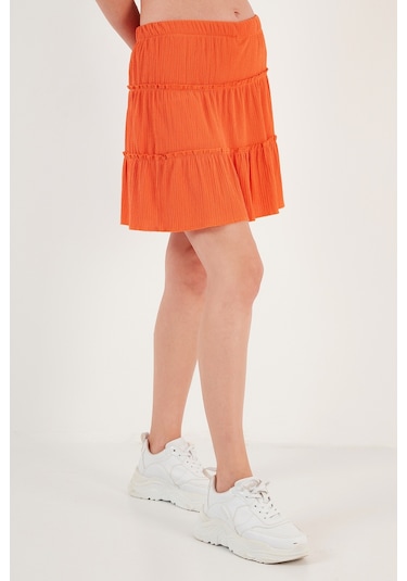 Lela Beli Lastikli Mini Bayan Şort Etek 5865038 Oranj