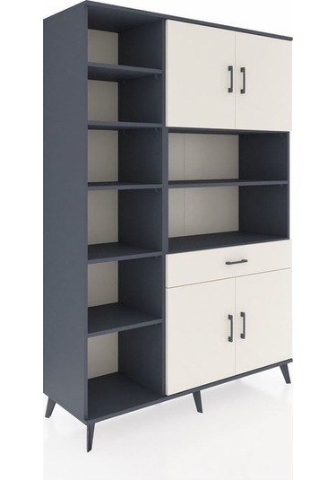 Hyperion Dolap 10 Raflı Tek Çekmeceli 4 Kapaklı 132x44x195 Antrasit-aytaşı/aytaşı Aytası/aytası