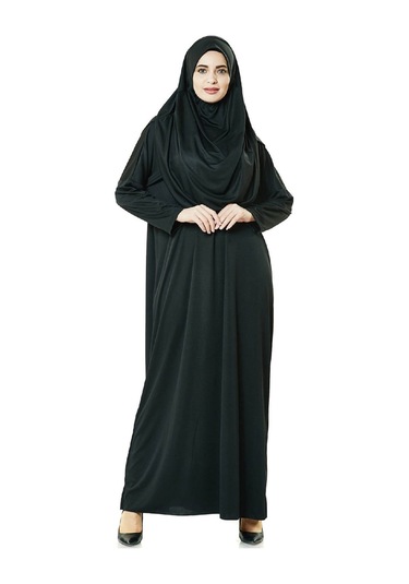Pratik Başörtülü Tek Parça Namaz Elbisesi Ve Seccade Seti Siyah Siyah