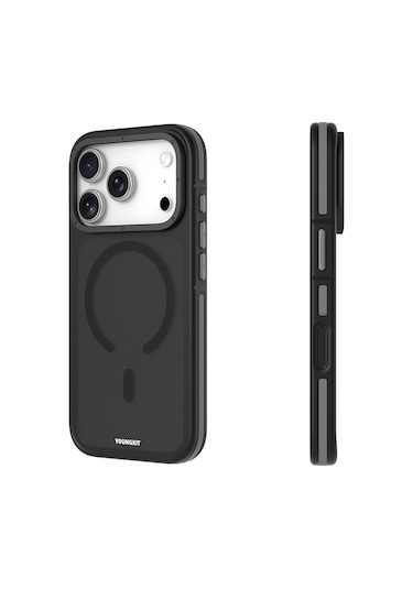 İphone 17 Pro Uyumlu Kılıf M-safe Şarj Özellikli Youngkit Rock Sand Serisi Kapak Siyah