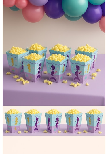 Mısır Kutusu Pırıltılı Deniz Kızı Temalı Pop Corn Kutusu Parti Malzemesi