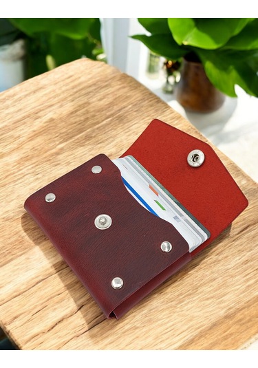 Cronder Hakiki Deri Yan Model Kutu Kartlık Kırmızı