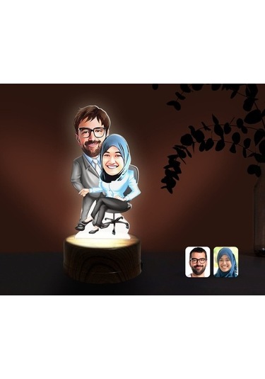 Kişiye Özel Sevgililer Karikatürlü Dekoratif 3D Biblo Led Işıklı (481495617)