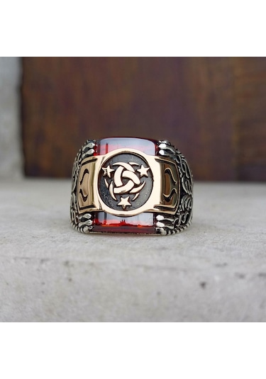Fkgümüş Kırmızı Taşlı Teşkilatı Mahsusa Erkek Yüzük