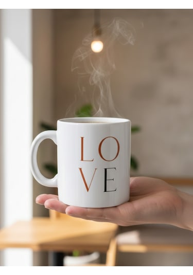 Love Temalı Seramik Kupa Beyaz