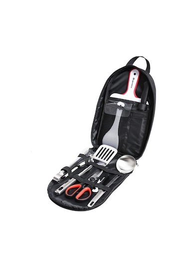 Açık Ocak Dokuz Parçalı Kamp Barbekü Paslanmaz Çelik Kesici Kesme Tahtası Ordu Yeşil Baskı 9 Parça Seti Yeşil