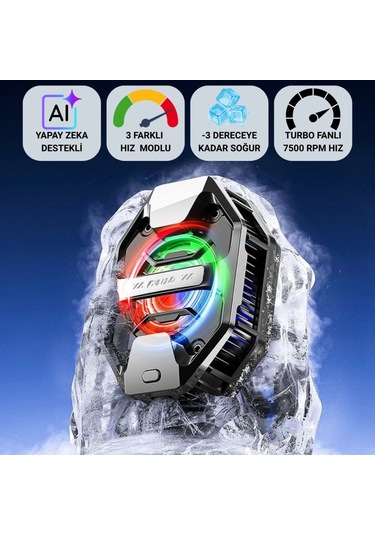 Polham Aı Destekli Turbo Fanlı Telefon Soğutucu -3 C Soğutma 7500 Rpm Hız Rgb Işıklı 3 Farklı Mod