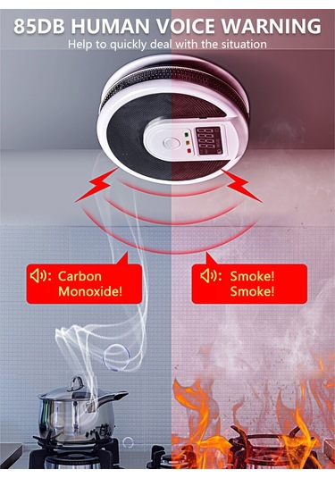 Xindoker Akıllı Karbon Monoksit Ve Duman Alarmı, İnsan Sesli Uyarı, Lcd Ekranlı, 3xaa Pil Pil Yok , Kolay Kurulum, Ev Güvenliği Algılayıcı
