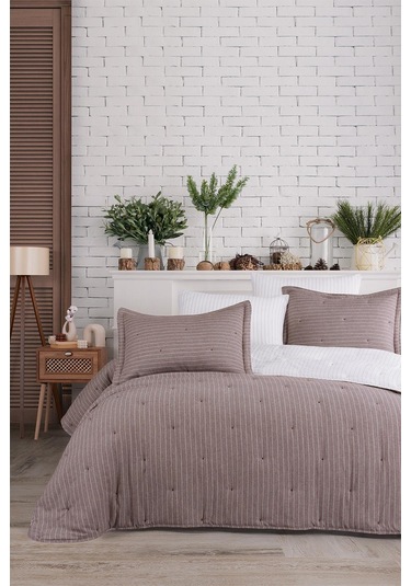 İyi Geceler İstanbul Soft Dreams Kahve Çift Kişilik %100 Pamuk Natural Yatak Örtü Seti Kahverengi