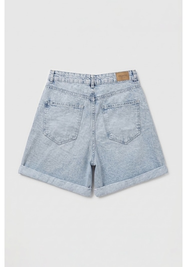 Itsbasic Kadın Ice 4s6-3 Relax Fit Bol Kesim Duble Paça Denim Şort Ice Rengi
