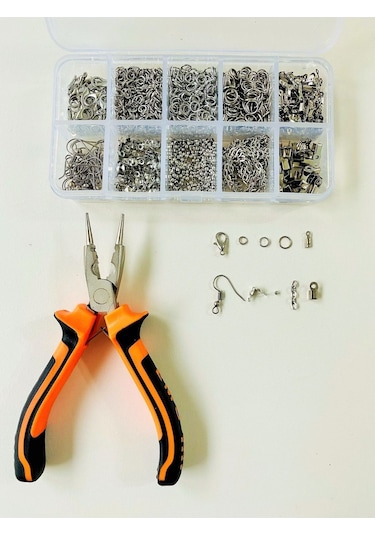 KUTULU METAL SET 2 - 970 ADET KÜPE KOLYE BİLEKLİK YAPIM SETİ TAKI MALZEMELERİ PENSELİ