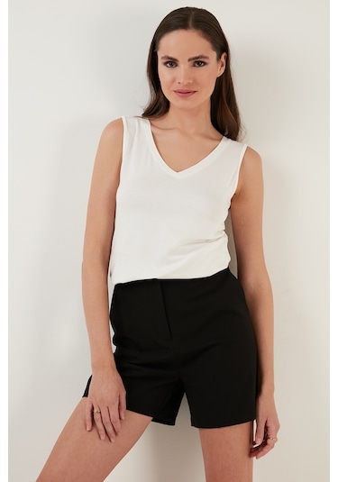 Lela Kalın Askılı V Yaka Bayan Bluz 5864384 Ekru