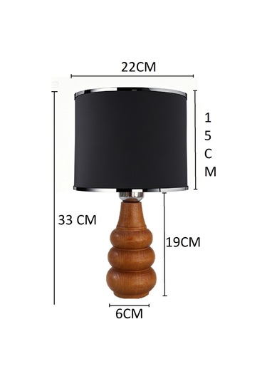 Sina Masa Abajuru Ahşap Gövde Kumaş Başlık Dekoratif Masa Lambası Gece Lambası Gümüş