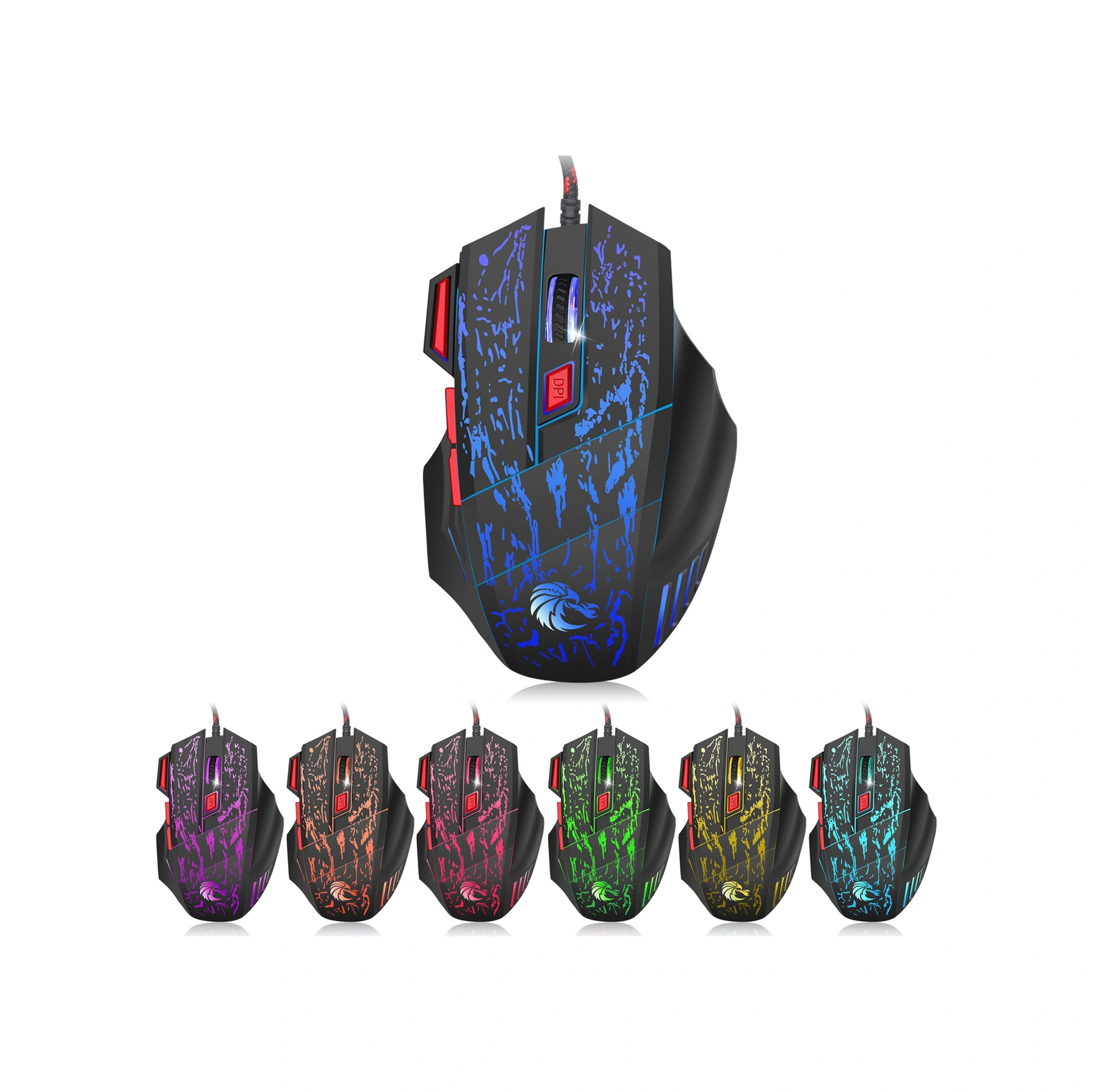 Sones Hxsj H300 7 Tuşlu Akan Su Çatlağı Renkli Işıklı Kablolu Oyun Faresi Diğer