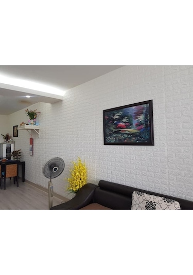 Beyaz Arkası Yapışkanlı 70X77Cm 10 Adet Taş Duvar Kağıdı Paneli