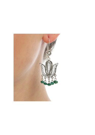 Zümrüt Taşlı 925 Ayar Gümüş Telkari Küpe N11.101315