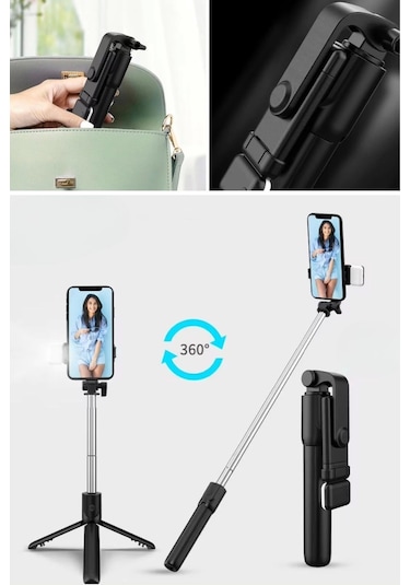 Kendiliğinden Led Işıklı Kumandalı Uzayabilen Selfie Çubuğu,masa Üstü Tripod Çok Renkli