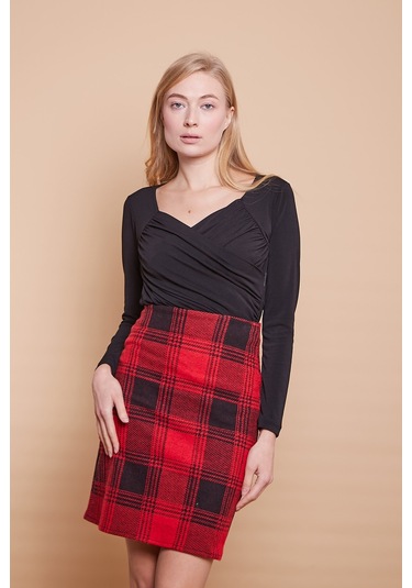 Kışlık Likralı Yünlü Kumaş Yüksek Bel Diz Üstü Kalem Etek-Bordo D