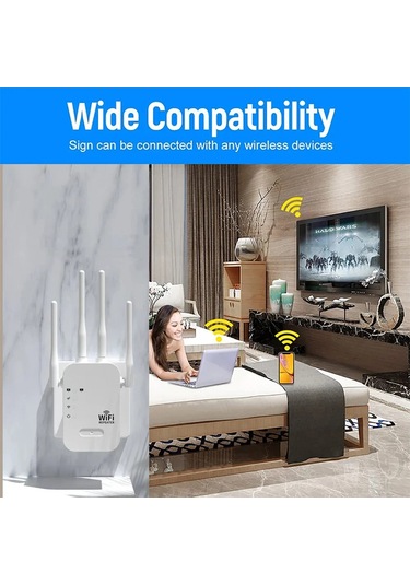 1200 Mbps Wifi Tekrarlayıcı Kablosuz Genişletici Wifi Güçlendirici 5g 2.4g Çift 300mbps 4 Antenna Bize Fiş