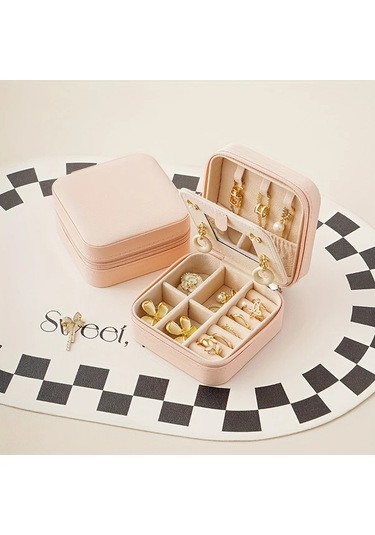 Gateesat Mavi Kapaklı Seyahat Çantası Aynalı Küçük Takı Kutusu Yüzük Küpe Kolye Mavi