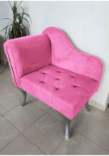 Yeni Model Tekli Köşe Koltuğu Josefin Bench Gümüş Ayak Pembe