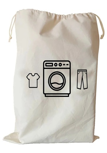 Çamaşır Makinası Desenli Çok Amaçlı Kanvas Kirli Çamaşır Torbası 50x70 Cm Açık Bej Açık Bej