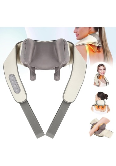 Realx Şarjlı Ovmalı Isıtmalı Boyun Sırt-bel Omuz Bacak Cihazı İnsan Eli Yoğurma Hissi Veren Masaj Aleti Bej - Beyaz