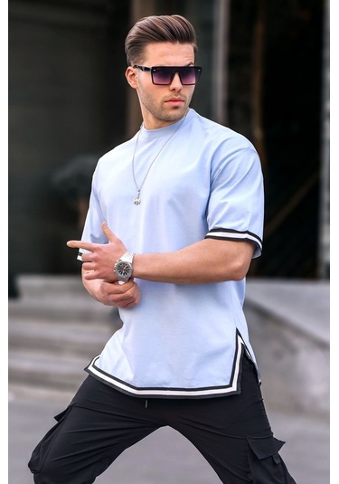 Madmext Bebe Mavisi Bisiklet Yaka Şeritli Tişört 6097-bebe Mavisi Bebek Mavisi