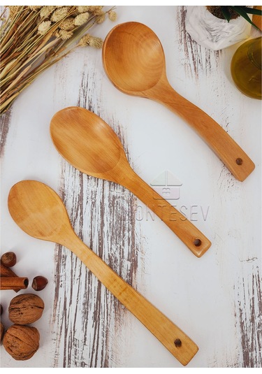 Ahşap Tahta Mutfak Kaşık Seti 3 Parça Kayın, Şimşir Ağacı 3-5