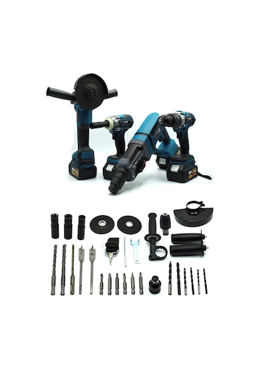 Germany Style GRM99880VFX 4'lü Set 2-26 Şarjlı Kırıcı - Şarjlı Taşlama - Matkap - Somun Sıkma Seti