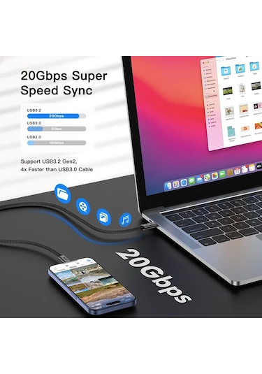 Type C To Usb 3.2 Gen2 Görüntü Aktarma Kablosu 4K Hızlı Şarj 1M