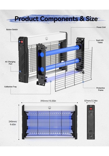 Fortunelane 3000v Yüksek Voltajlı Elektrikli Sivrisinek Zapper, Kapalı Sistemli Sivrisinek Katili, Sağlık Odaklı Sinek Tuzağı