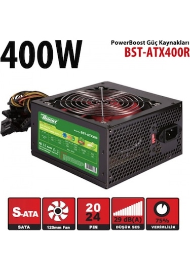 Powerboost Bst-atx400r 400w, Ppfc 12cm Siyah Fanlı Atx Psu Power Kablo Retail Box Güç Kaynağı