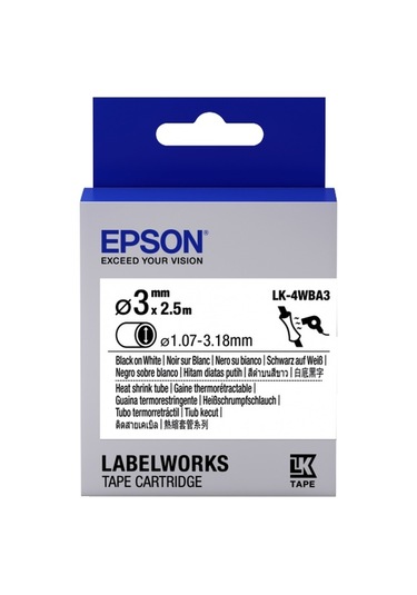Epson LK-4YBA3 Isıyla Daralan Siyah Üzeri Sarı 3 MM 2.5 M Etiket