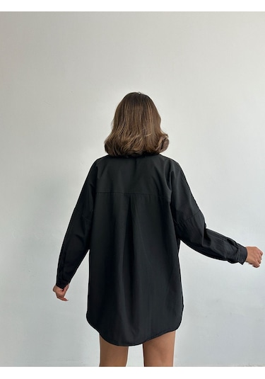 Kadın Oversize Uzun Basic Gömlek Siyah