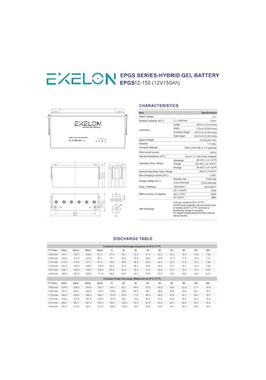 Exelon 12 Volt 150 Amper Jel Akü Derin Döngü Deep Cycle
