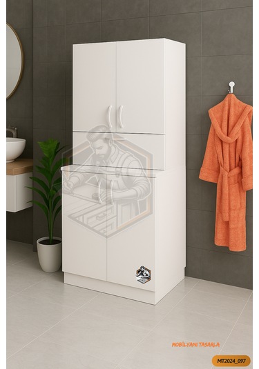 Tamamı Mdf 5 Kapaklı Çamaşır Makinesi Dolabı Banyo Dolabı