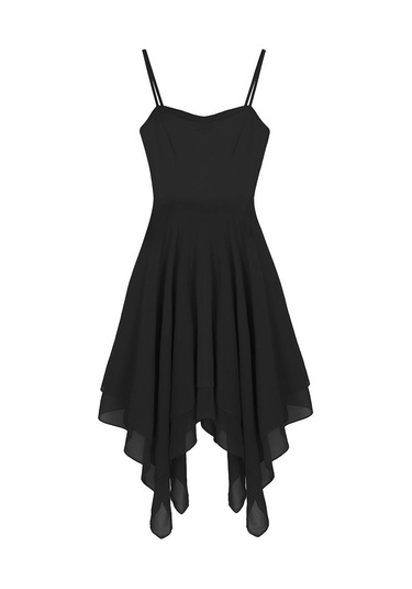 Siyah Bayan Bale Balo Salonu Dans Elbise Spagetti Kayışı Kolsuz Asimetrik Çağdaş Giyim Siyah